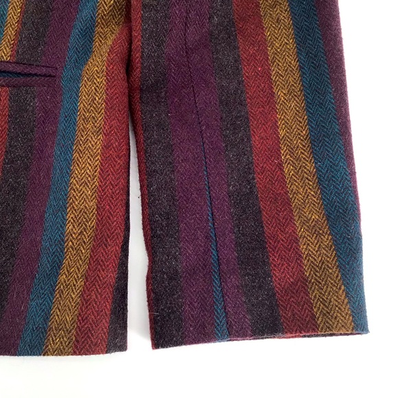 Coatree VTG Blazer Red Purple Herringbone Stripe Wool Jacket Size 11-12 - Picture 4 of 15